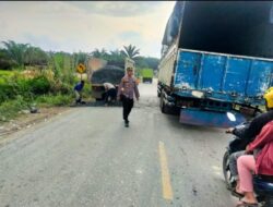 Lihat Adanya Jalan Berlubang, Polsek Pangkalan Lesung Langsung Lakukan Penimbunan