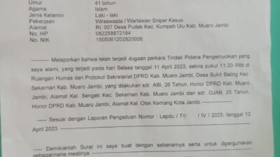 Wartawan Jadi Korban Pengeroyokan, Oknum Humas DPRD Muaro Jambi di Polisikan