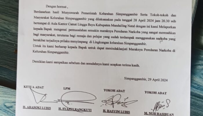 Masyarakat Simpang Gambir Minta APH Tindak Pelaku Narkoba